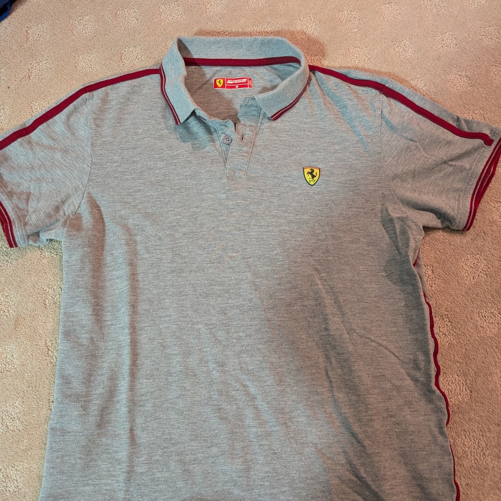 Scuderia Ferrari Gray Short Sleeve Polo Shirt Sz Medium Official Product